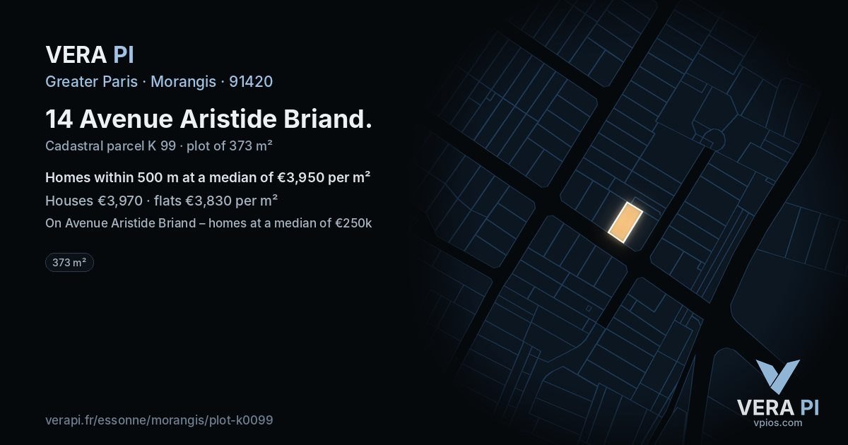14 Avenue Aristide Briand, Morangis at night – the plot lit, the parcels around coloured by the prices near them