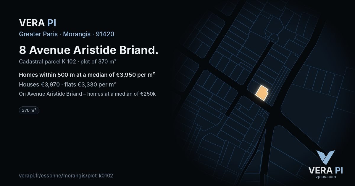 8 Avenue Aristide Briand, Morangis at night – the plot lit, the parcels around coloured by the prices near them