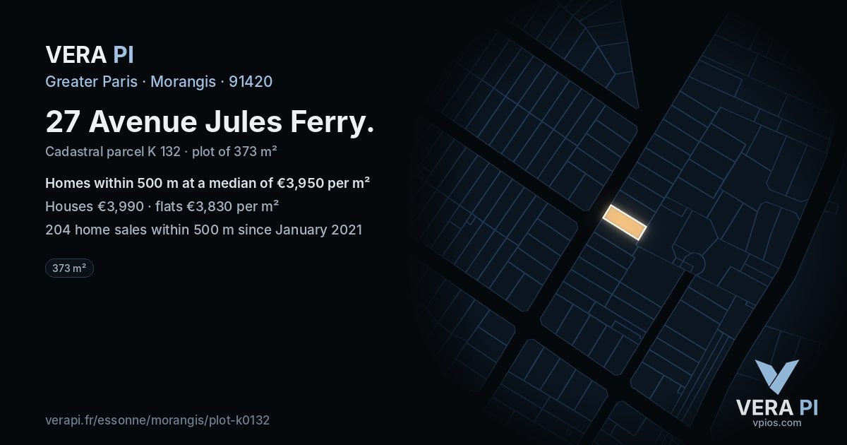 27 Avenue Jules Ferry, Morangis at night – the plot lit, the parcels around coloured by the prices near them