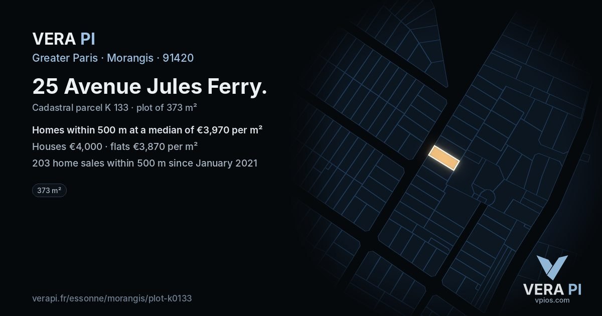 25 Avenue Jules Ferry, Morangis at night – the plot lit, the parcels around coloured by the prices near them