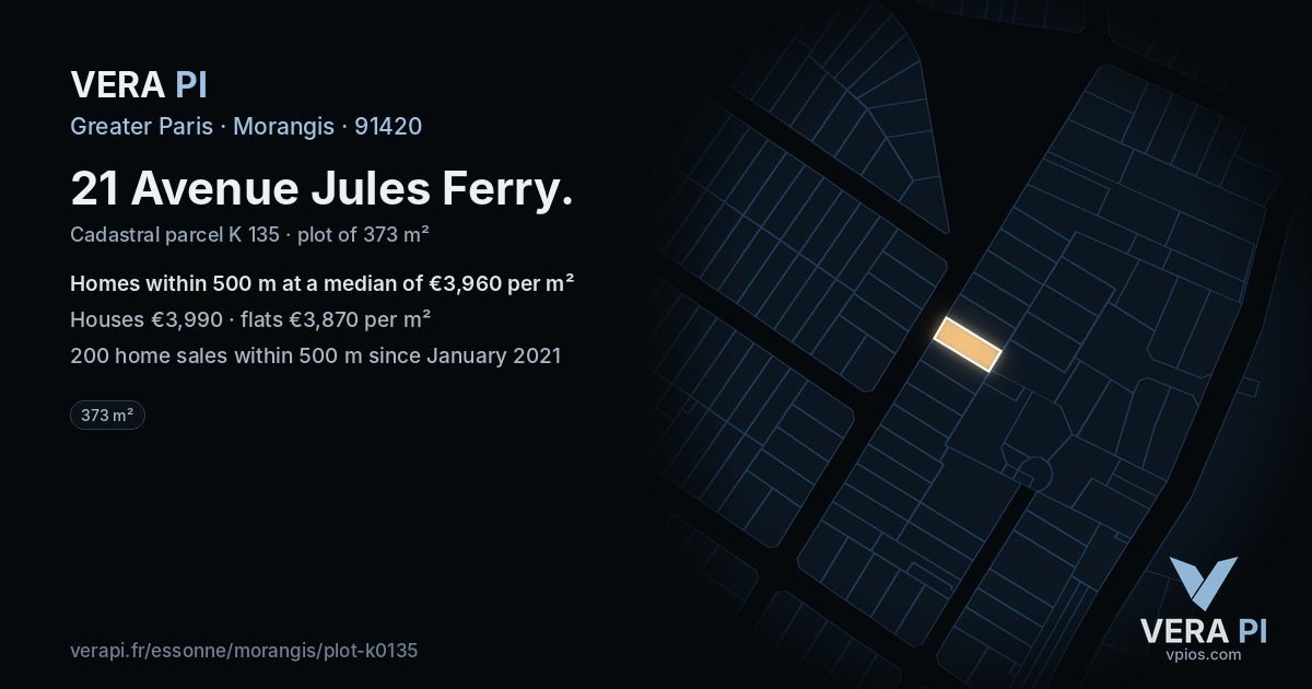 21 Avenue Jules Ferry, Morangis at night – the plot lit, the parcels around coloured by the prices near them