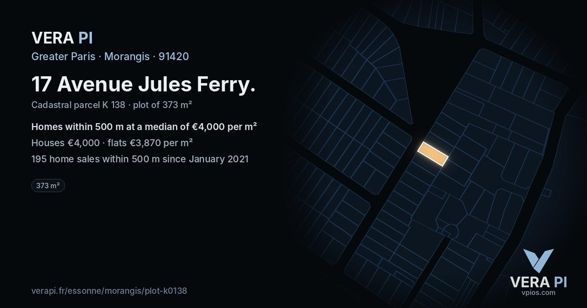 17 Avenue Jules Ferry, Morangis at night – the plot lit, the parcels around coloured by the prices near them