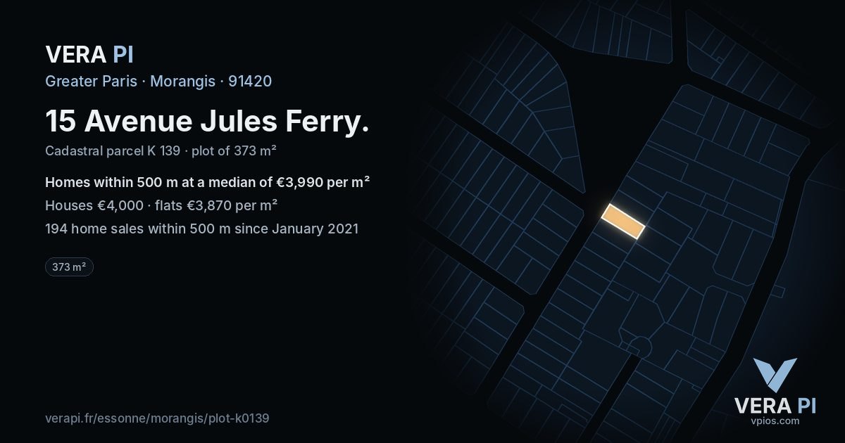 15 Avenue Jules Ferry, Morangis at night – the plot lit, the parcels around coloured by the prices near them