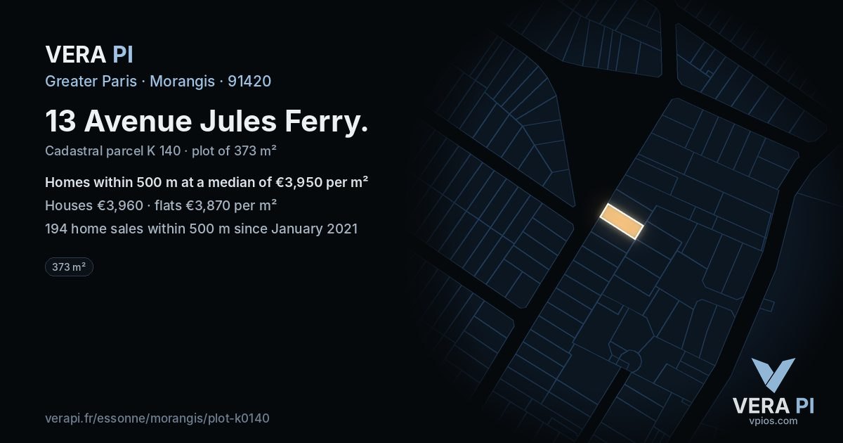 13 Avenue Jules Ferry, Morangis at night – the plot lit, the parcels around coloured by the prices near them