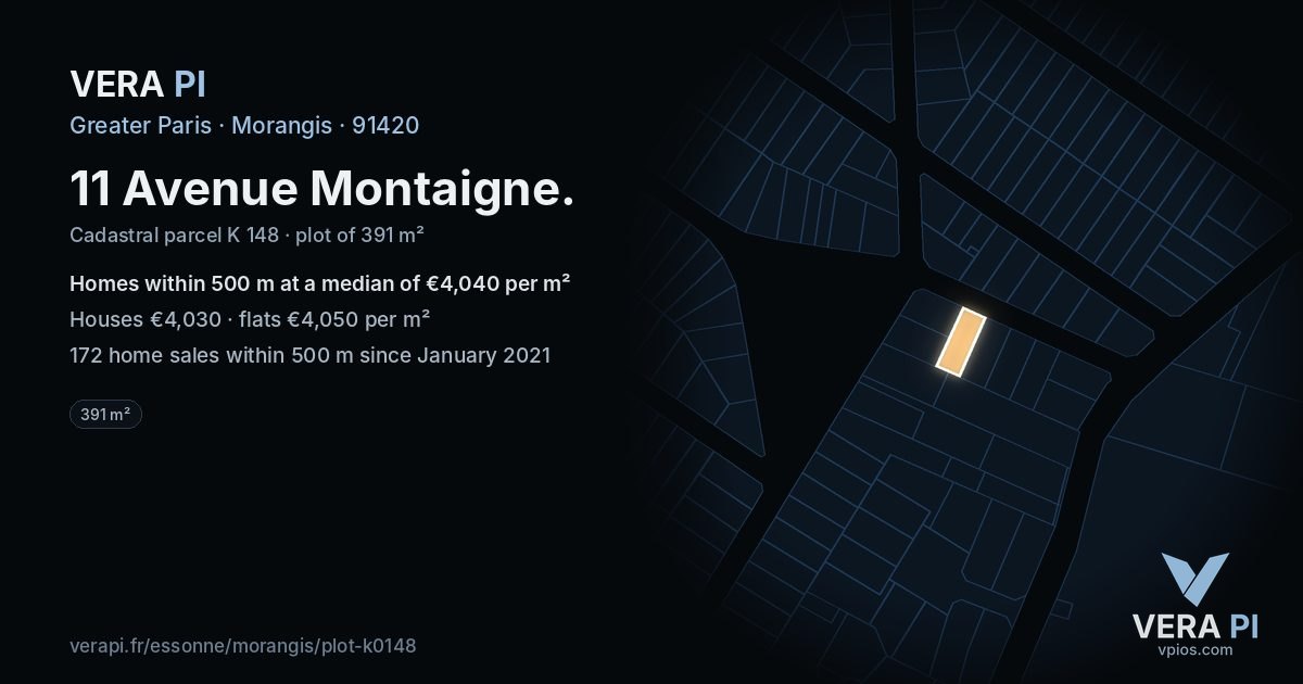 11 Avenue Montaigne, Morangis at night – the plot lit, the parcels around coloured by the prices near them