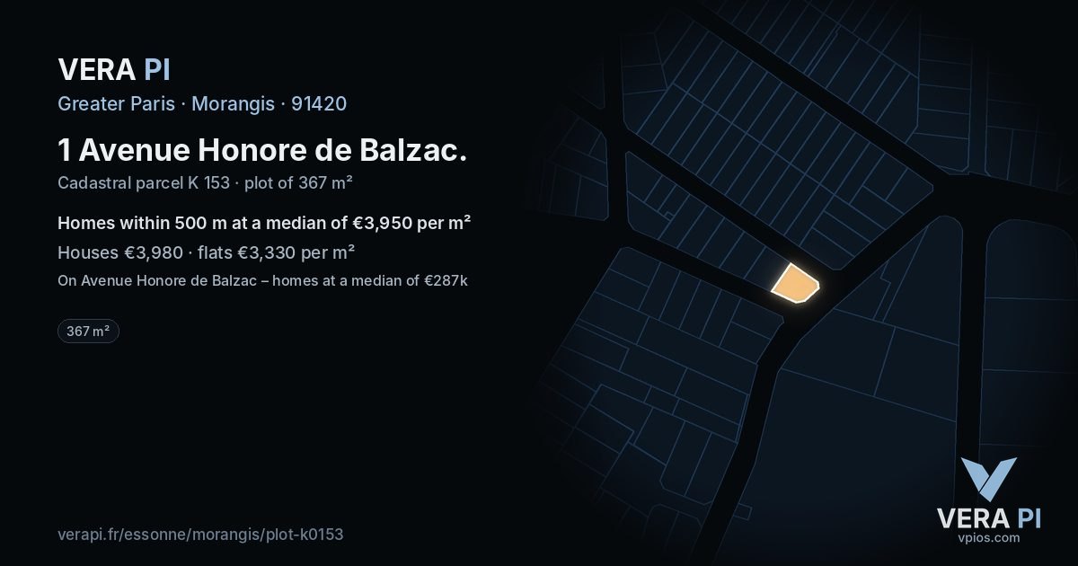 1 Avenue Honore de Balzac, Morangis at night – the plot lit, the parcels around coloured by the prices near them