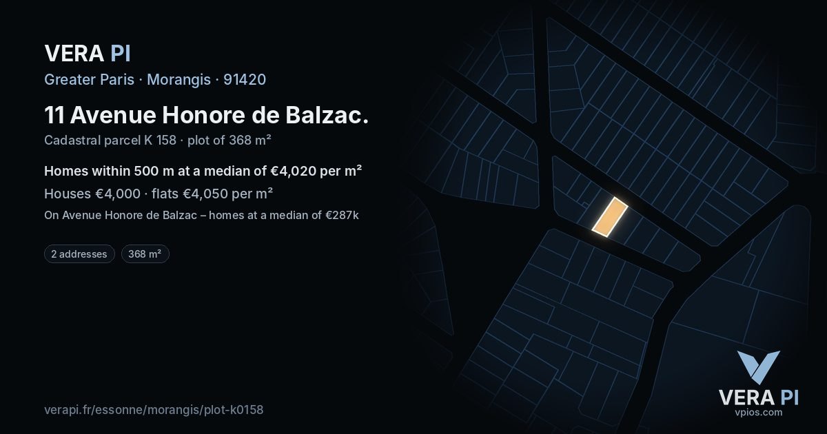 11 Avenue Honore de Balzac, Morangis at night – the plot lit, the parcels around coloured by the prices near them