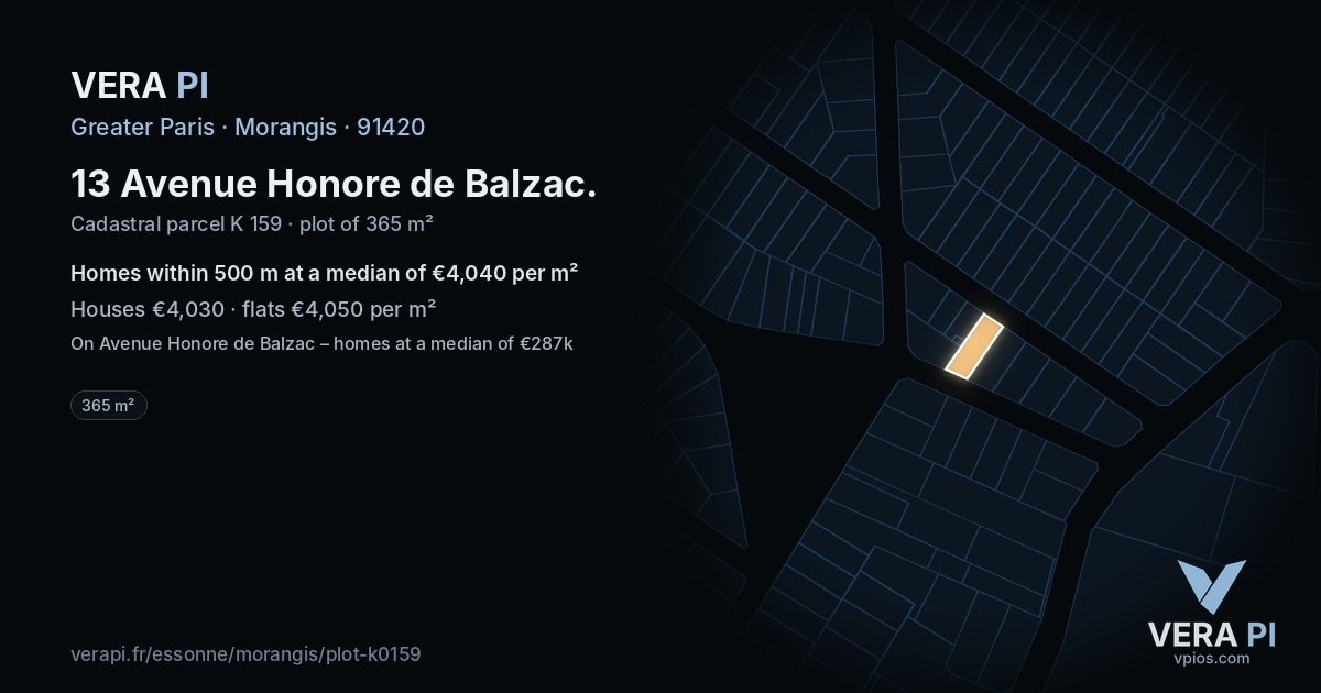 13 Avenue Honore de Balzac, Morangis at night – the plot lit, the parcels around coloured by the prices near them