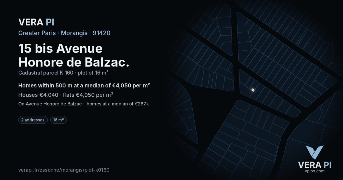15 bis Avenue Honore de Balzac, Morangis at night – the plot lit, the parcels around coloured by the prices near them