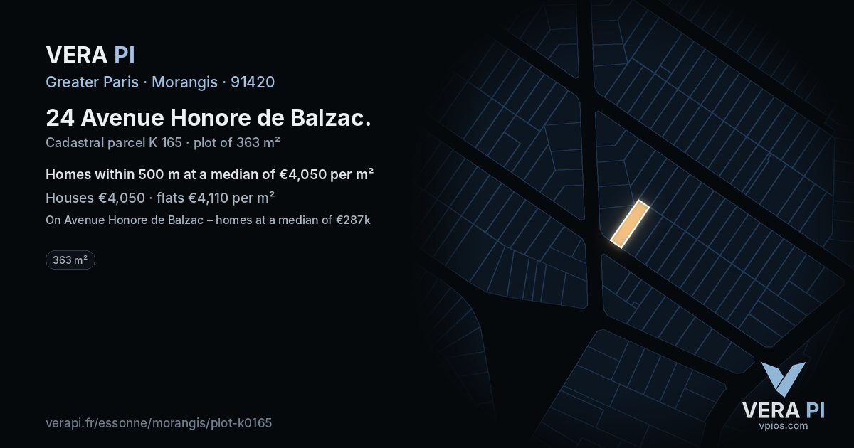 24 Avenue Honore de Balzac, Morangis at night – the plot lit, the parcels around coloured by the prices near them