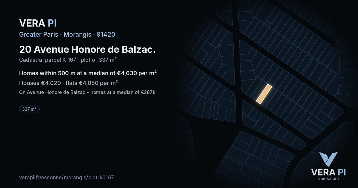20 Avenue Honore de Balzac, Morangis at night – the plot lit, the parcels around coloured by the prices near them