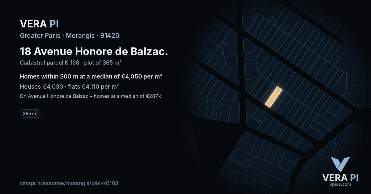 18 Avenue Honore de Balzac, Morangis at night – the plot lit, the parcels around coloured by the prices near them