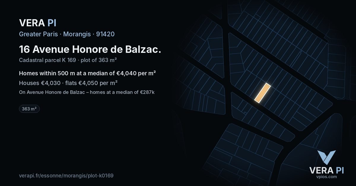 16 Avenue Honore de Balzac, Morangis at night – the plot lit, the parcels around coloured by the prices near them