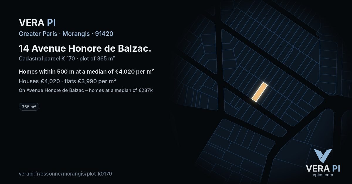 14 Avenue Honore de Balzac, Morangis at night – the plot lit, the parcels around coloured by the prices near them