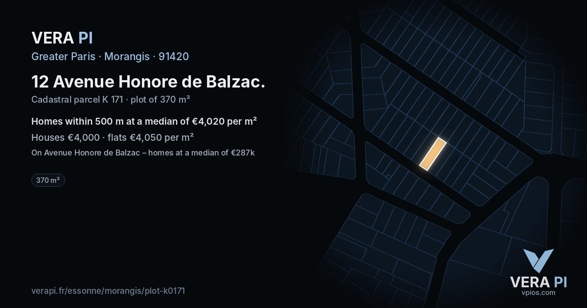12 Avenue Honore de Balzac, Morangis at night – the plot lit, the parcels around coloured by the prices near them