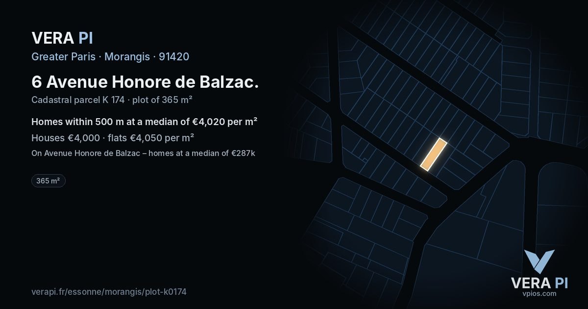6 Avenue Honore de Balzac, Morangis at night – the plot lit, the parcels around coloured by the prices near them