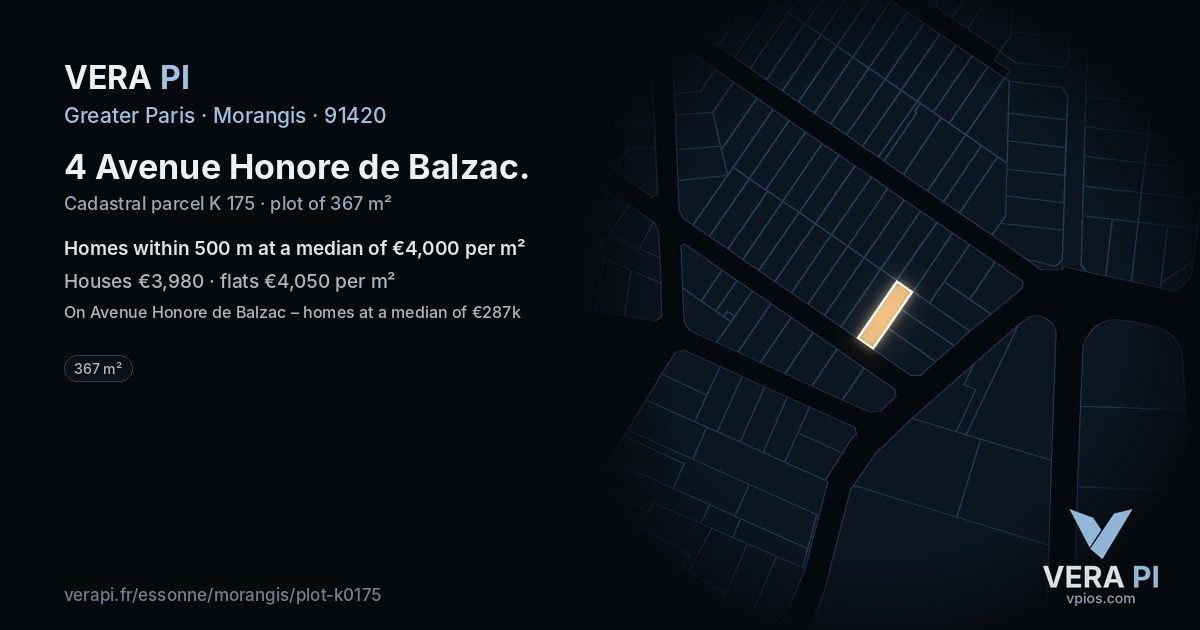 4 Avenue Honore de Balzac, Morangis at night – the plot lit, the parcels around coloured by the prices near them
