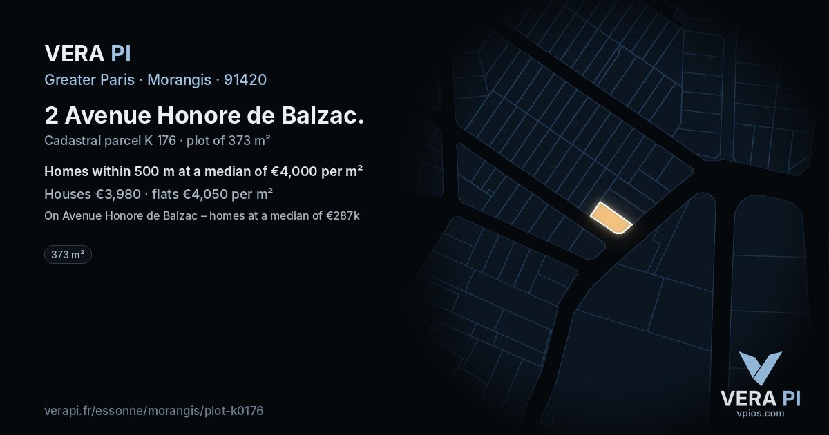 2 Avenue Honore de Balzac, Morangis at night – the plot lit, the parcels around coloured by the prices near them