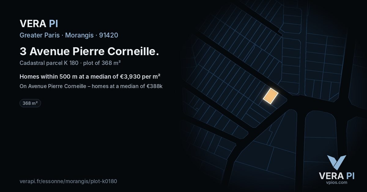 3 Avenue Pierre Corneille, Morangis at night – the plot lit, the parcels around coloured by the prices near them