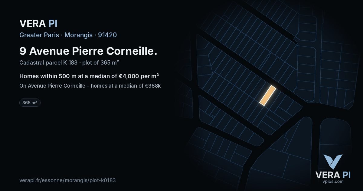 9 Avenue Pierre Corneille, Morangis at night – the plot lit, the parcels around coloured by the prices near them
