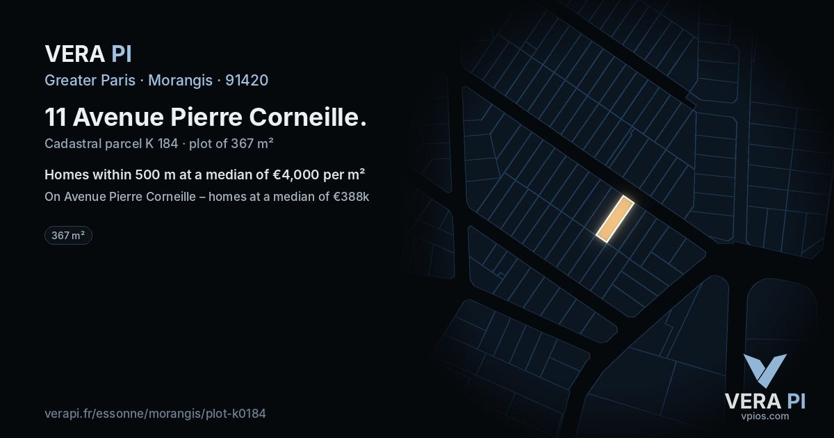 11 Avenue Pierre Corneille, Morangis at night – the plot lit, the parcels around coloured by the prices near them