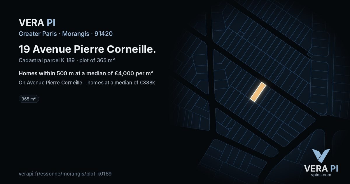 19 Avenue Pierre Corneille, Morangis at night – the plot lit, the parcels around coloured by the prices near them