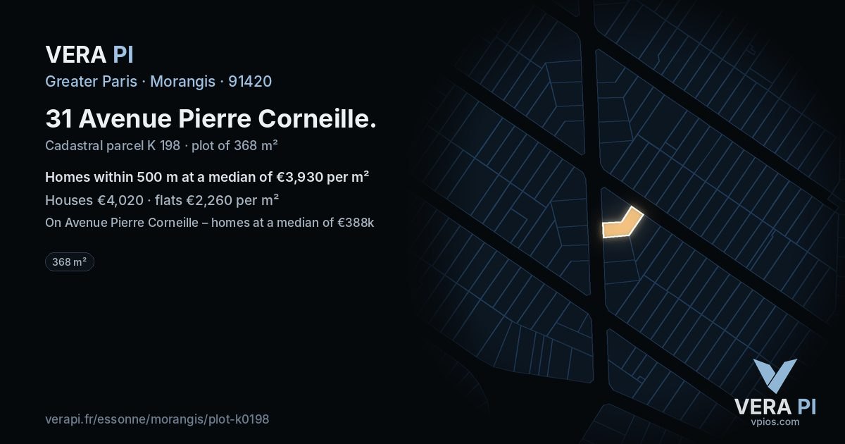 31 Avenue Pierre Corneille, Morangis at night – the plot lit, the parcels around coloured by the prices near them