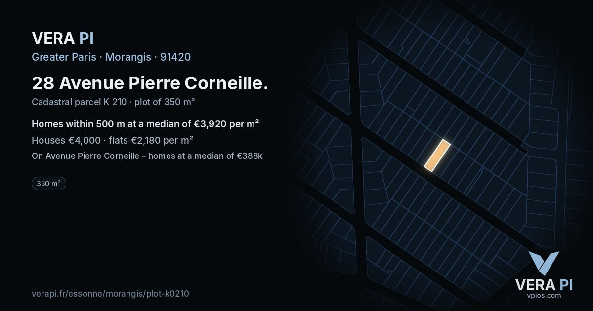 28 Avenue Pierre Corneille, Morangis at night – the plot lit, the parcels around coloured by the prices near them