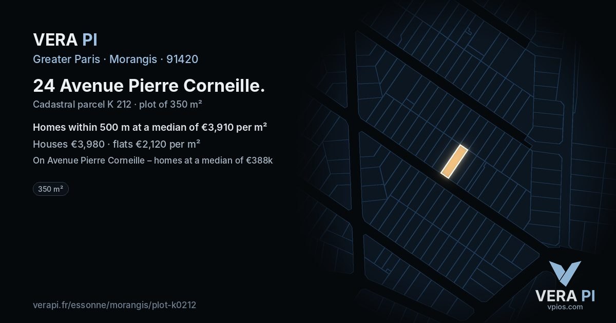 24 Avenue Pierre Corneille, Morangis at night – the plot lit, the parcels around coloured by the prices near them