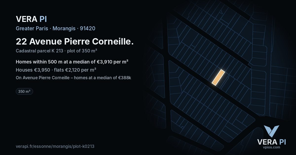 22 Avenue Pierre Corneille, Morangis at night – the plot lit, the parcels around coloured by the prices near them