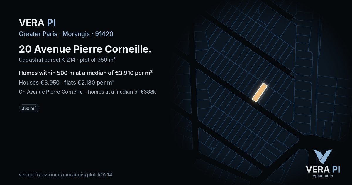 20 Avenue Pierre Corneille, Morangis at night – the plot lit, the parcels around coloured by the prices near them