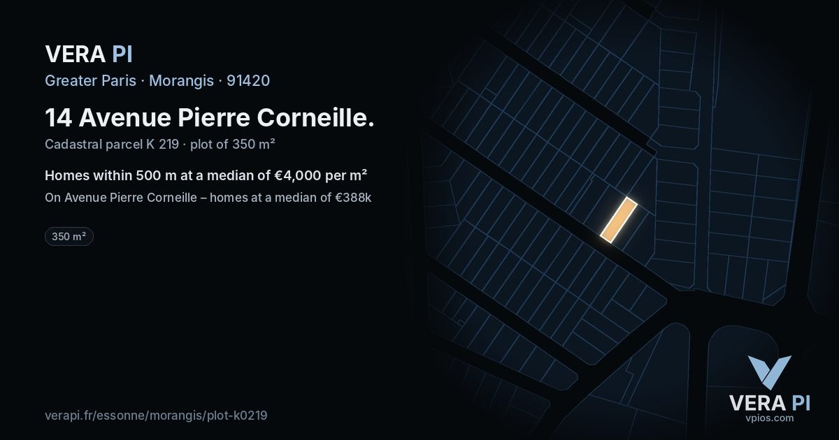 14 Avenue Pierre Corneille, Morangis at night – the plot lit, the parcels around coloured by the prices near them