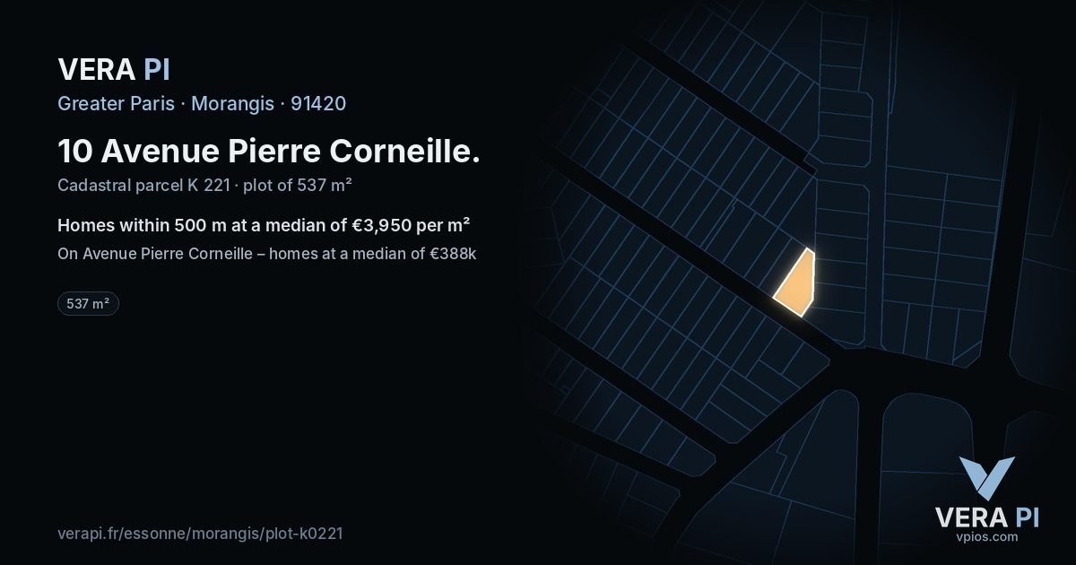 10 Avenue Pierre Corneille, Morangis at night – the plot lit, the parcels around coloured by the prices near them