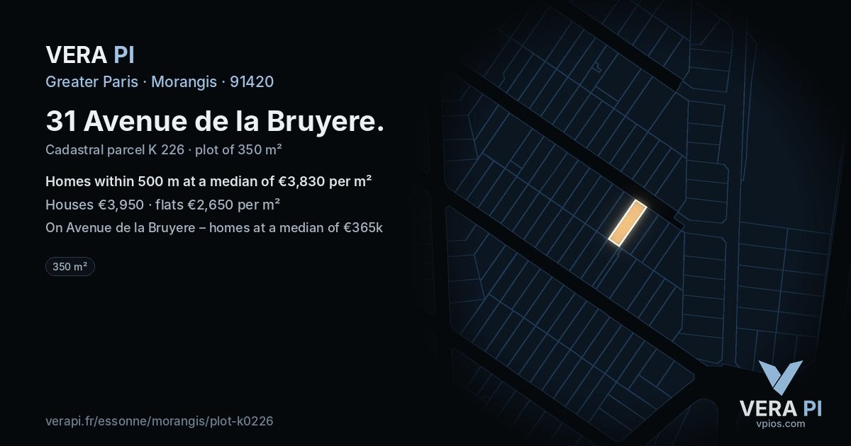 31 Avenue de la Bruyere, Morangis at night – the plot lit, the parcels around coloured by the prices near them