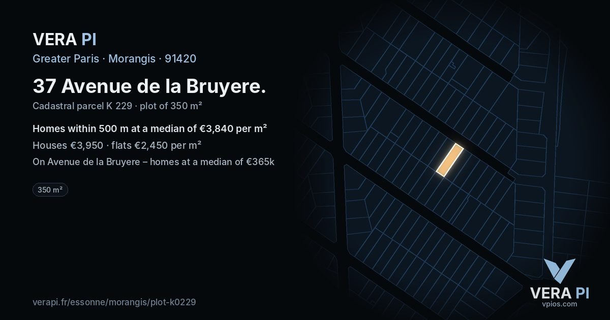 37 Avenue de la Bruyere, Morangis at night – the plot lit, the parcels around coloured by the prices near them