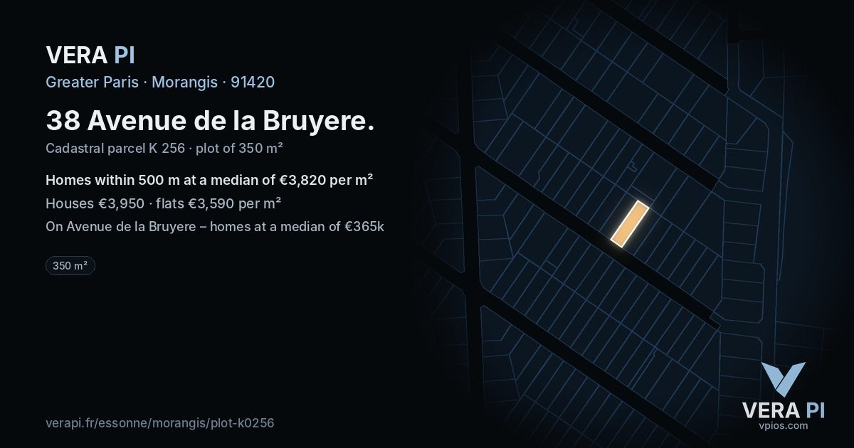38 Avenue de la Bruyere, Morangis at night – the plot lit, the parcels around coloured by the prices near them