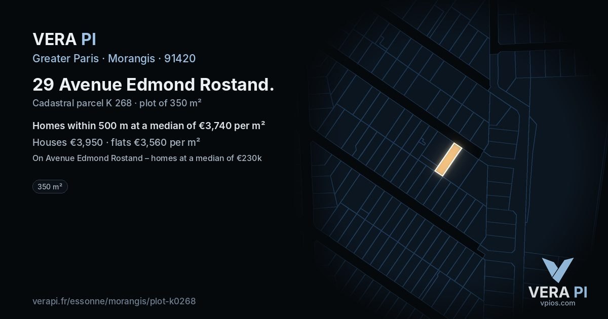 29 Avenue Edmond Rostand, Morangis at night – the plot lit, the parcels around coloured by the prices near them