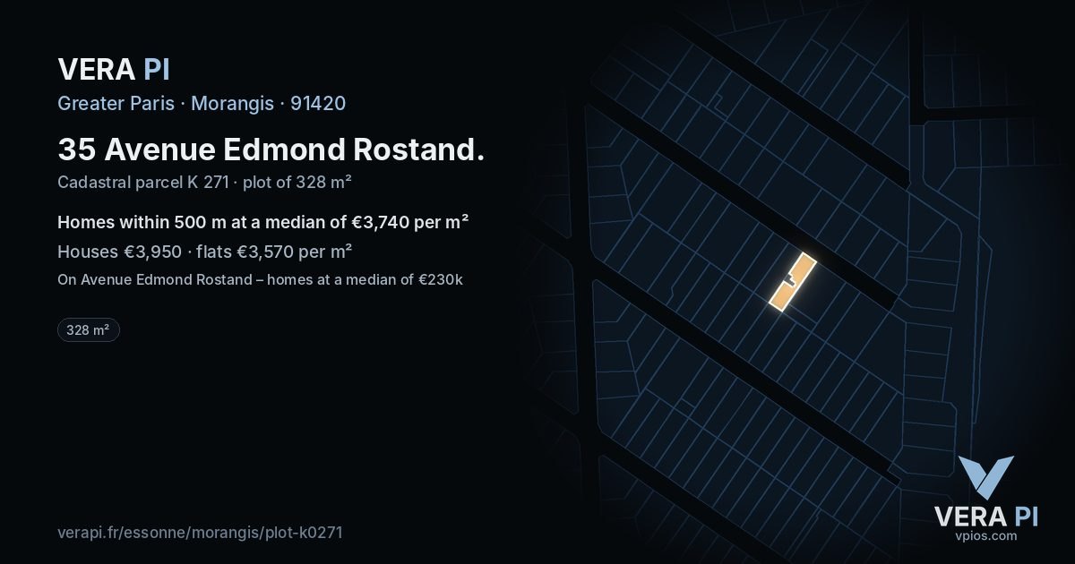 35 Avenue Edmond Rostand, Morangis at night – the plot lit, the parcels around coloured by the prices near them