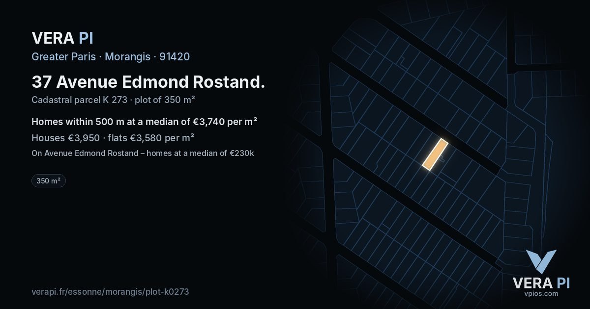 37 Avenue Edmond Rostand, Morangis at night – the plot lit, the parcels around coloured by the prices near them