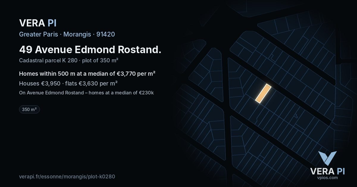 49 Avenue Edmond Rostand, Morangis at night – the plot lit, the parcels around coloured by the prices near them