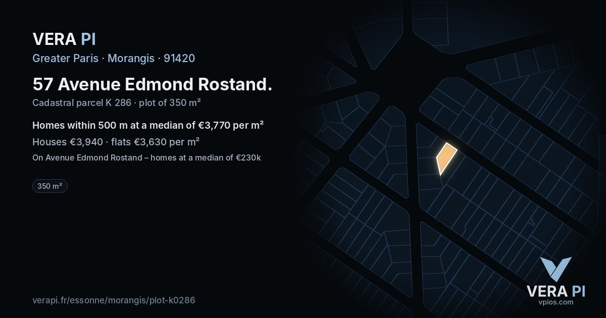 57 Avenue Edmond Rostand, Morangis at night – the plot lit, the parcels around coloured by the prices near them
