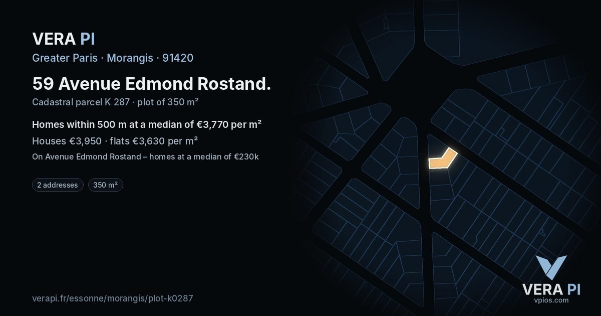 59 Avenue Edmond Rostand, Morangis at night – the plot lit, the parcels around coloured by the prices near them