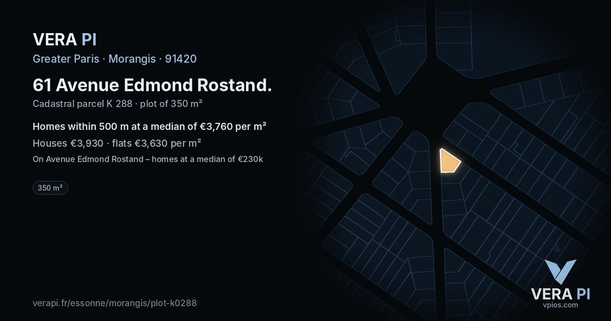 61 Avenue Edmond Rostand, Morangis at night – the plot lit, the parcels around coloured by the prices near them