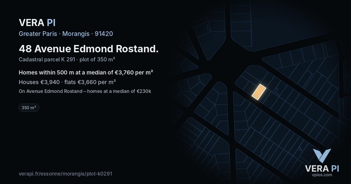48 Avenue Edmond Rostand, Morangis at night – the plot lit, the parcels around coloured by the prices near them