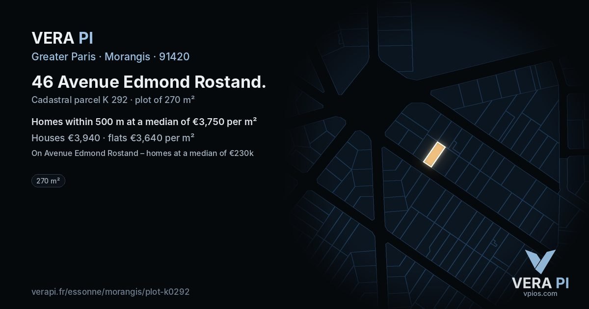46 Avenue Edmond Rostand, Morangis at night – the plot lit, the parcels around coloured by the prices near them