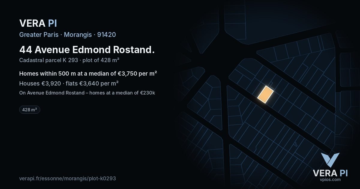 44 Avenue Edmond Rostand, Morangis at night – the plot lit, the parcels around coloured by the prices near them