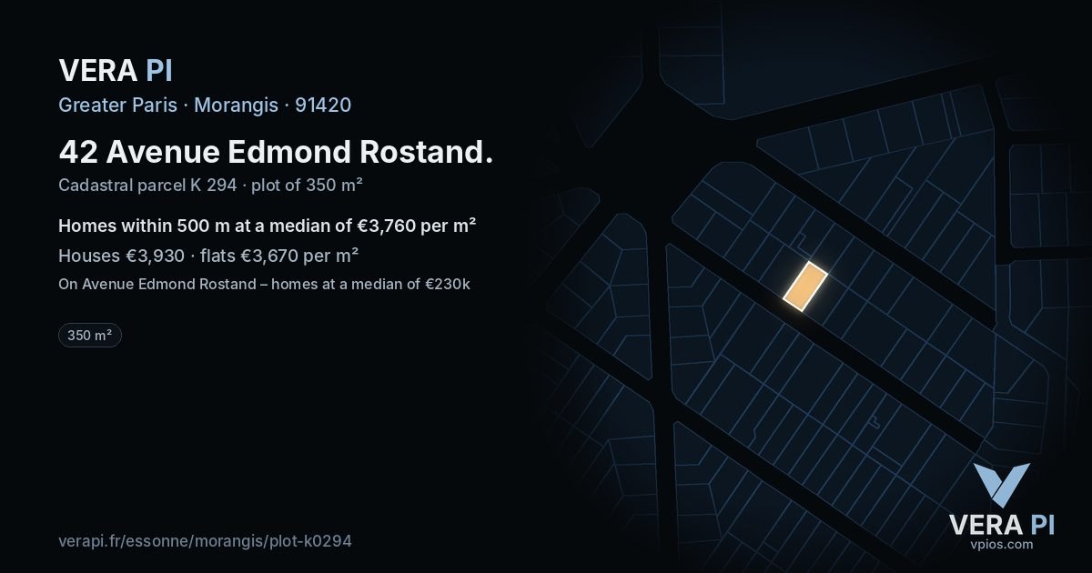 42 Avenue Edmond Rostand, Morangis at night – the plot lit, the parcels around coloured by the prices near them