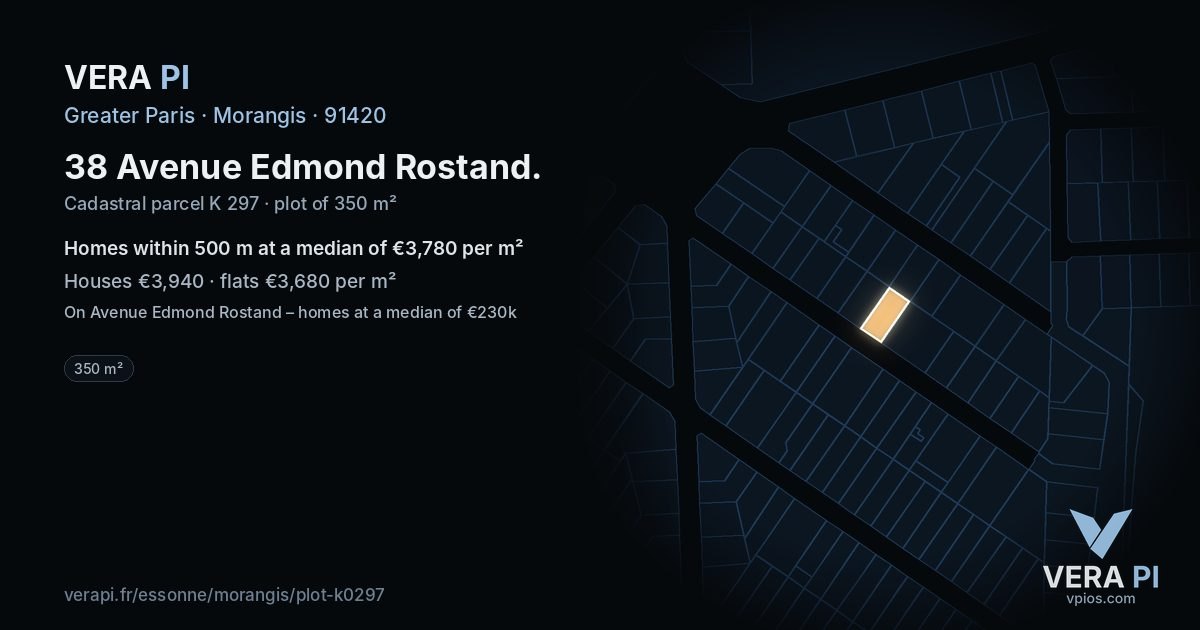 38 Avenue Edmond Rostand, Morangis at night – the plot lit, the parcels around coloured by the prices near them