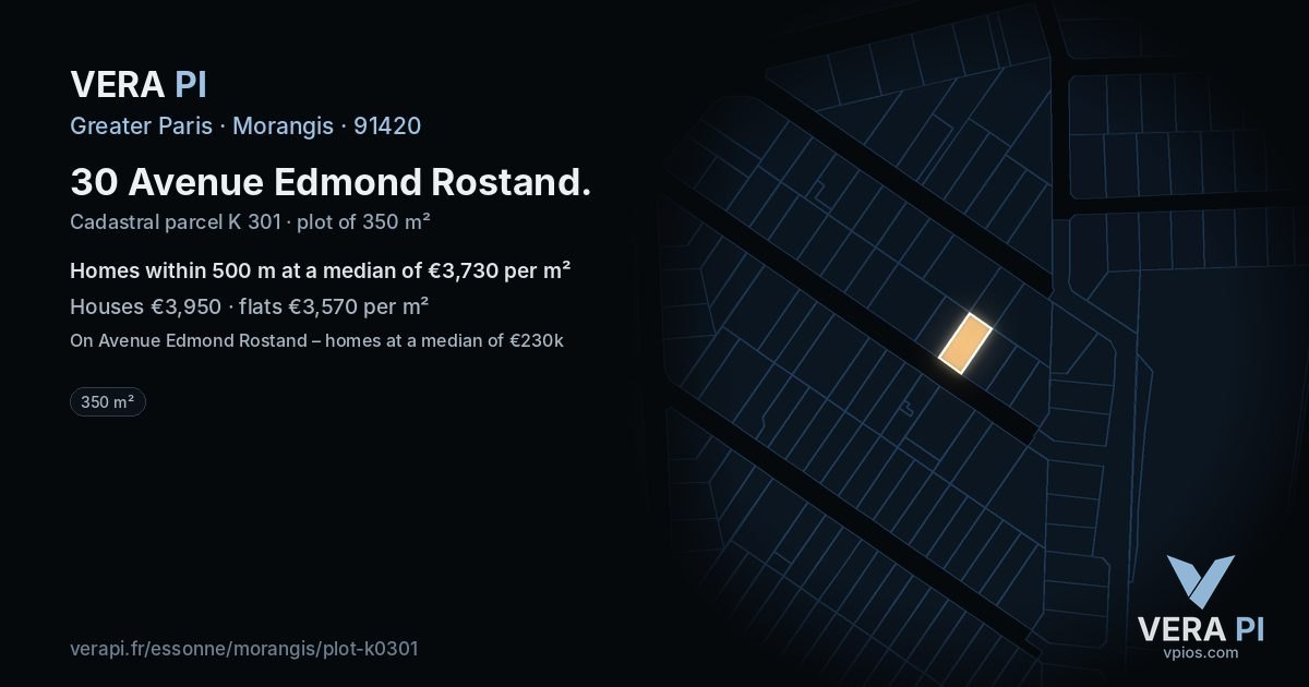 30 Avenue Edmond Rostand, Morangis at night – the plot lit, the parcels around coloured by the prices near them