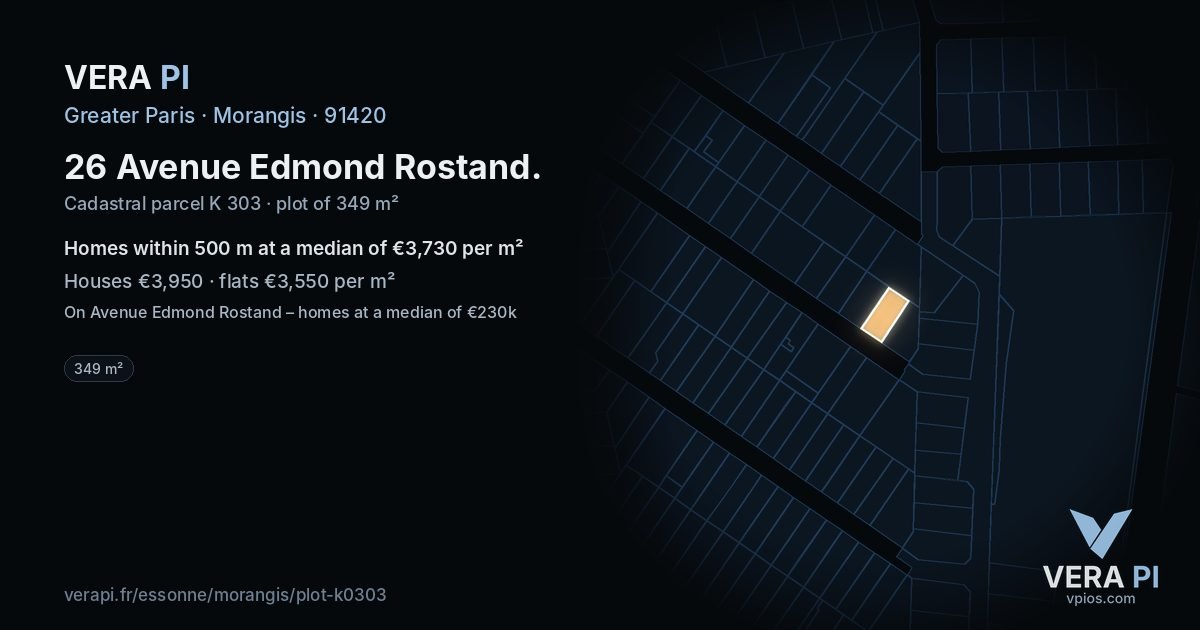 26 Avenue Edmond Rostand, Morangis at night – the plot lit, the parcels around coloured by the prices near them